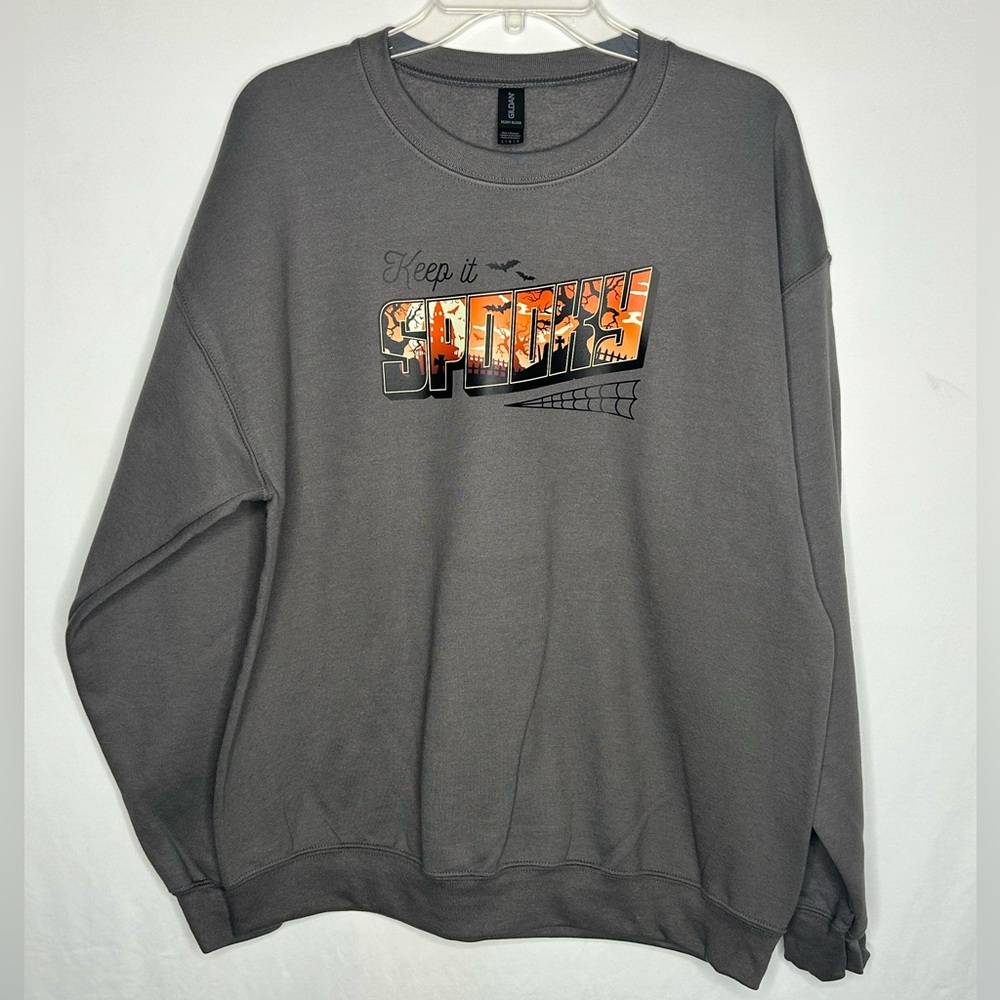 “Keep it spooky” customized Halloween crew size L. Comes in all colors/sizes